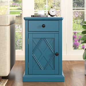 English Elm U-can Acacia Wood End Table with Usb Charging Station Drawer and Cabinet Storage Navy Blue N724P353565M