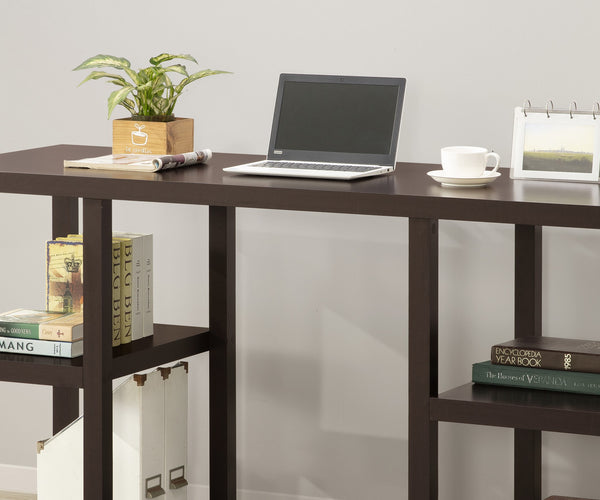 English Elm Cappuccino Oak Desk Mahogany MDF with 4 Storage Shelves, Melamine Veneer, Space-Saving Open Design B2699P237461