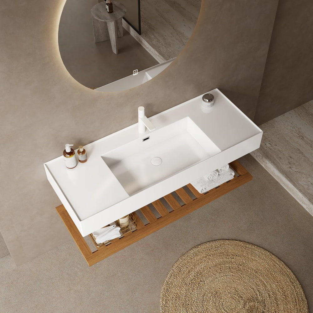 English Elm LEDE 48" Wall-Mounted Bathroom Vanity with Integrated Glossy Acrylic Vessel Sink, Dark Walnut Storage Shelf, Easy Install Durable Basin W2615P257451
