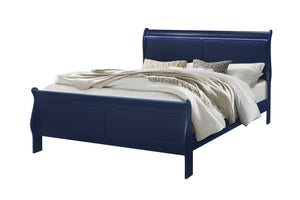 English Elm CHARLSTON Solid Wood Full Sleigh Bed with LED Headboard, Transitional Panel Design, Durable Finish Blue King B201S00004