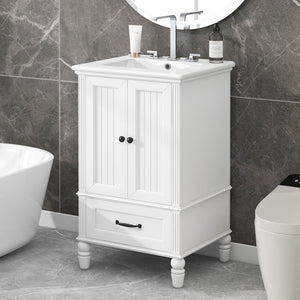 English Elm 20" Modern Bathroom Vanity with Ceramic Sink, MDF Cabinet w/ Drawer & Doors, Magnetic Stopper, Black Handles N725P340025K