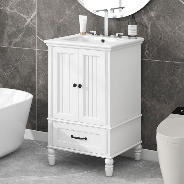 English Elm 20" Modern Bathroom Vanity with Ceramic Sink, MDF Cabinet w/ Drawer & Doors, Magnetic Stopper, Black Handles N725P340025K