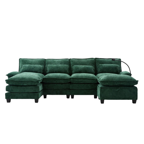 English Elm United We Win 106" U-Shape Sectional Sofa - Cozy Chenille Couch With Storage Ottoman & Usb Ports W1568S00228-GIGA