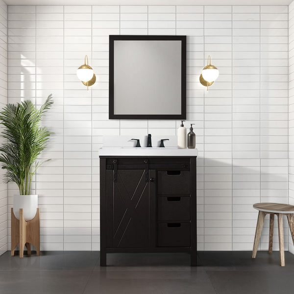English Elm Brown Bath Vanity Set With Matching Mirror - 30" W Stylish Wooden Storage Solution For Your Bathroom B2731S00524