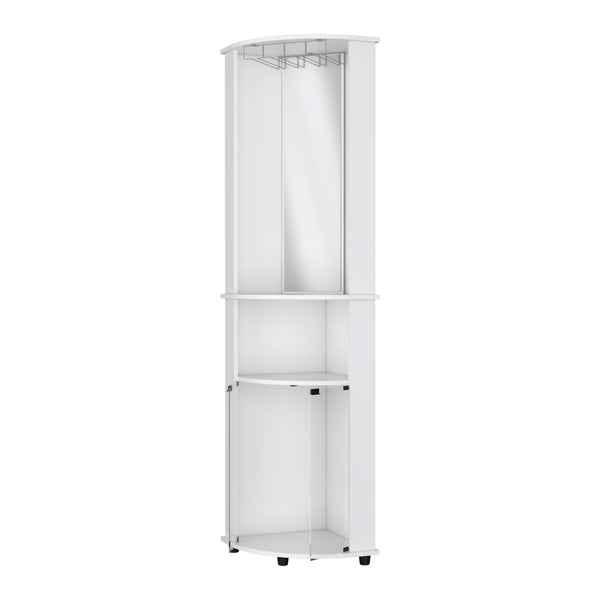 English Elm Oregon Mirrored Corner Bar Cabinet with Glass Rack Three Tier Open Shelving Display B128P460149