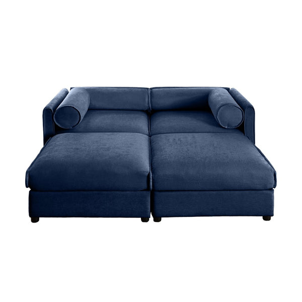 English Elm Stylish Blue Chenille 2-Seater Sofa With Modern Storage Ottomans, Ergonomic Design & Easy Assembly W714S01048-GIGA