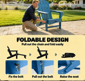 English Elm Folding Hdpe Adirondack Chair Set of 2 with Footrest for Patio Fire Pit Lounging T3971P476041