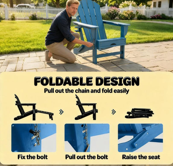 English Elm Folding Hdpe Adirondack Chair Set of 2 with Footrest for Patio Fire Pit Lounging T3971P476041