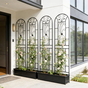 English Elm 4 Pack Powder-coated Metal Garden Trellis Panels Rustproof Climbing Plant Support Outdoor W1586P268031