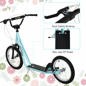 English Elm Aosom Youth Kick Scooter Steel Frame Inflatable Wheels Dual Brakes Adjustable Bar Blue W2225P217071