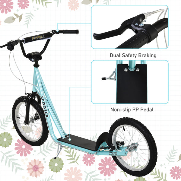 English Elm Aosom Youth Kick Scooter Steel Frame Inflatable Wheels Dual Brakes Adjustable Bar Blue W2225P217071