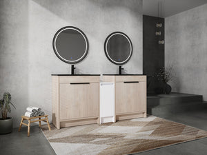 English Elm 72 Inch Freestanding Bathroom Vanity Set With Black Ceramic Sinks, Soft-Close Doors & Storage Solutions W999S00319