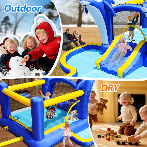 English Elm 8 in 1 Inflatable Outdoor Water Park Bounce House with Slide Sprinkler Hoop W167790002