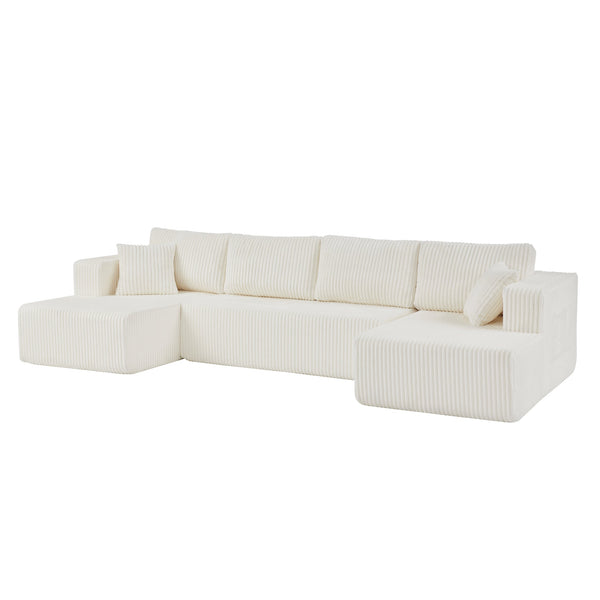 English Elm 132" U-shaped Modular Corduroy Sectional with Deep Foam Cushions for Living Room Beige W5802S00002