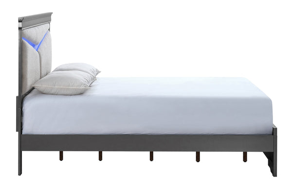English Elm Lorana Full Platform Bed Teddy Bear Upholstered Headboard with Ambient Led Lighting Gray B078S00664