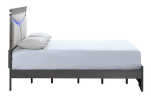 English Elm Lorana King Bed Teddy Bear Upholstered Headboard with Built in Led Ambient Light Gray B078S00666