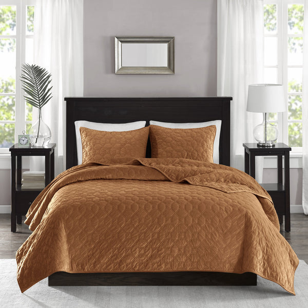 English Elm 3 Madison Park Harper Velvet Quilt Set Full/Queen with Antimicrobial Finish, Geometric Quilted Texture Rust 17.72 L x 16.14 W x 8.27 H B03597649