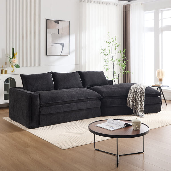 English Elm Modern Minimalist Modular Sectional Sofa - Versatile Upholstered Cloud Couch With Right Chaise In Black W2959S00012