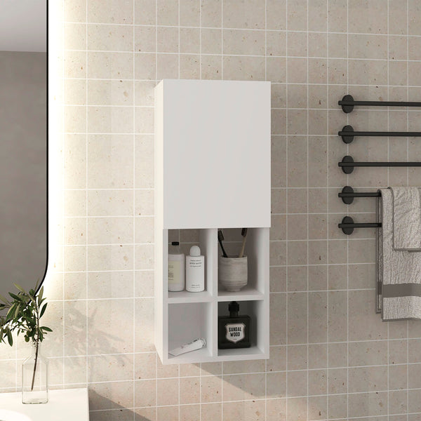 English Elm Wall Wall Cabinet with Sink 1 Door 5 Shelves White – Space-Saving Engineered Wood Bathroom Storage Unit B097P350333