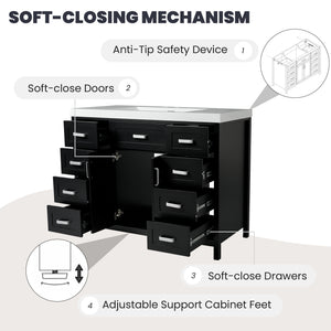 English Elm Christopher Knight Home® - 48" Bathroom Vanity with Sink Combo | 2 Doors 8 Soft-Close Drawers, Resin Top, Pine Legs Black N759S337621B