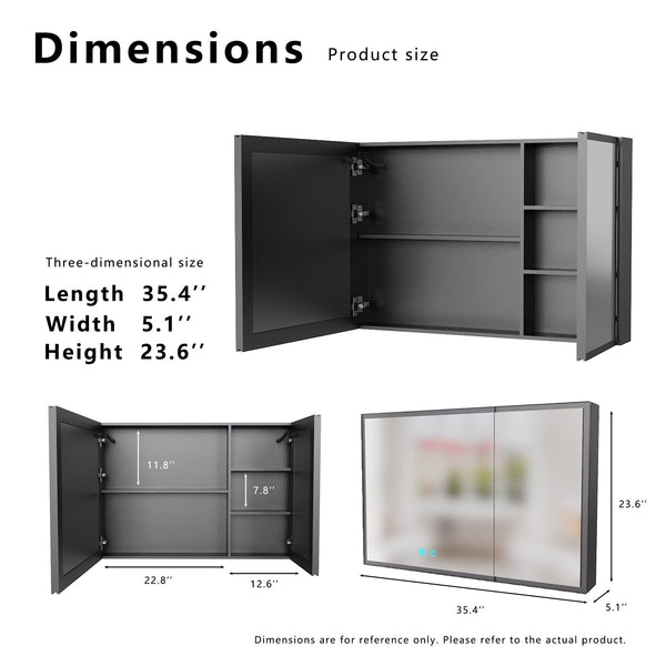 English Elm Led Aluminum Double Door Medicine Cabinet Anti Fog Mirror Bathroom Wall Mount W3083P373519