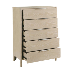 English Elm Modern Oak Veneer Five Drawer Vertical Chest Ceruse Finish Bedroom Storage B011P470022