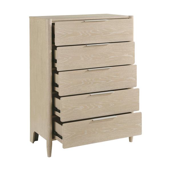 English Elm Modern Oak Veneer Five Drawer Vertical Chest Ceruse Finish Bedroom Storage B011P470022