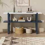 English Elm Trexm Retro Elegant Console Table With Marble-Effect Top and Versatile Storage Solutions For Entryway and Living Room (Navy)