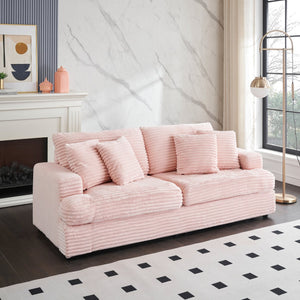 English Elm 79.3 Inch Corduroy Three Seat Sofa with Toss Pillows Modern Low Profile Living Room Couch Pink W1658P200033