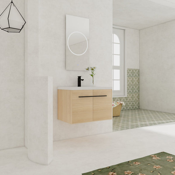 English Elm Levistar 30-Inch Oak Bathroom Vanity With Resin Sink - Modern Storage Cabinet For Small Spaces W1972P165043