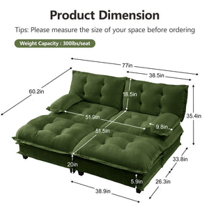 English Elm 77" Chenille Cloud Sofa Modular Sectional with Ottomans Deep Seat Lattice Cushions Green W714S01721