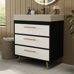 English Elm Modern Freestanding Bathroom Vanity Sintered Stone Top Ceramic Sink Gold Legs W3136S00048