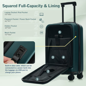 English Elm Luggage 5 Piece Hardside Abs Set with Front Access Carry on and Tsa Spinner Wheels Dark Green N732P391544M