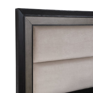 English Elm 1pc Elegant Queen Panel Bed Upholstered Headboard with Solid Wood Legs, Modern Luxe Bedroom Centerpiece Black,Brown,Gold 67.5 L x 48 W x 7 H B011S01220