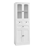 English Elm Tall Bathroom Storage Cabinet, Cabinet With Four Doors and Drawers, Adjustable Shelf, Mdf Board, White