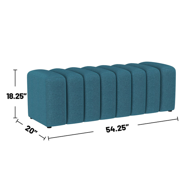 English Elm Fabric Upholstered Accent Bench with Arms in Soft Neutral Fabric, Sleek Black Legs for Modern Chic Seating Peacock Blue B016P383670