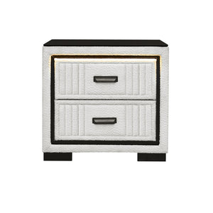 English Elm Isaiah Upholstered White & Black Nightstand with LED Light, Spacious Drawers, Block Feet, Sturdy Build B201P391222