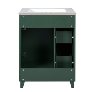 English Elm 24" Forest Green Bathroom Vanity Cabinet with Ceramic Sink, Soft-Close Door, 2 Drawers, Open-Back Access for Easy Plumbing and Durable Solid-Wood Frame N729P264336G