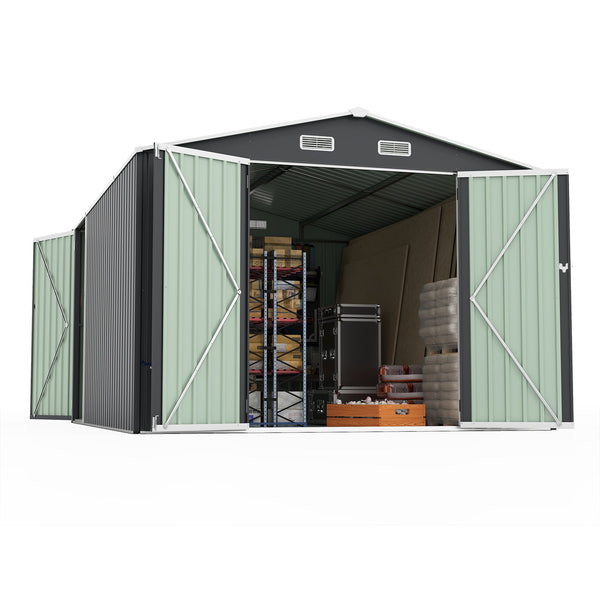 English Elm Campcraft Metal Storage Shed 10x14 Ft with Lockable Doors Vented Sloped Roof Backyard W1598S00035