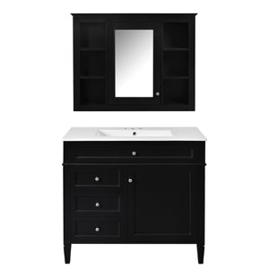 English Elm 36'' Modern Bathroom Vanity With Medicine Cabinet, Soft-Close Doors & Drawers For Stylish Storage SW000134AAB-1