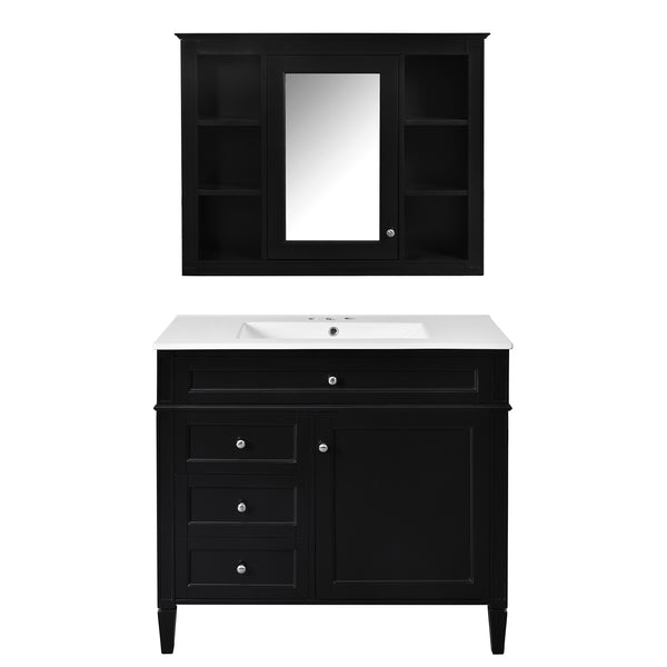 English Elm 36'' Modern Bathroom Vanity With Medicine Cabinet, Soft-Close Doors & Drawers For Stylish Storage SW000134AAB-1