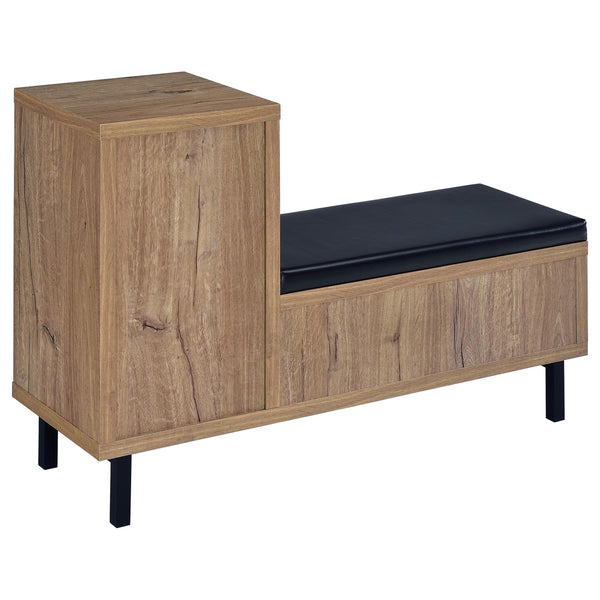 English Elm Stagg Oak Finish Entryway Bench with Cane Door Panel and Four Tier Shoe Storage B062P451791