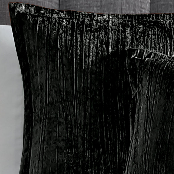 English Elm Turin Black Crinkle Velvet 2-Piece Twin Comforter Set with Sham, Brushed Polyester Backing, Luxury Texture B340P341984