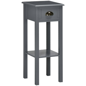 English Elm HOMCOM Narrow 2-Tier Side Table with Drawer and Elevated Shelf — Slim Accent End Table, Sturdy Storage Grey W2225P200908