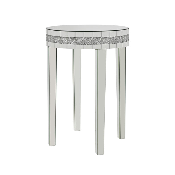 English Elm Artisanal Round Mirror Breakfast Table - Chic Space-Saving Bistro Table With Tempered Glass Top & Diamond Cut Pedestal N842P304322K