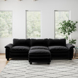 English Elm Living Room Furniture Luxury Sectional Sofa Couch With Ottoman Soft Velvet Upholstered Sofa Black