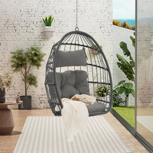 English Elm Outdoor Handwoven Pe Rattan Egg Swing Chair with Steel Frame and Waterproof Cushion W874127488