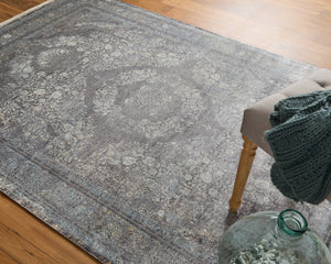 Feizy Rugs 9193967f Sarrant Medallion Motif Area Rug - Soft Viscose & Polyester Blend, Durable Low Pile, Elegant Design Gray,Silver,Ivory Viscose,Polyester 9193967fchl000i8c