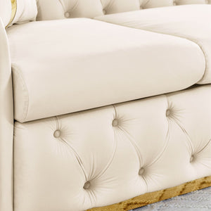 English Elm 2pcs Italian Velvet Chesterfield Sofa Set Tufted Three Seater with Gold Steel Legs Beige W1191S00044