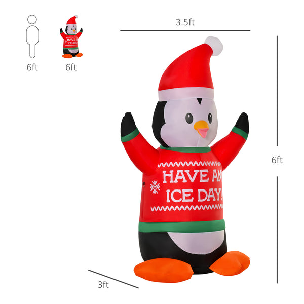English Elm Homcom 6Ft Inflatable Christmas Penguin Decoration With Led Lights, Durable & Festive Outdoor Decor W2225P229428
